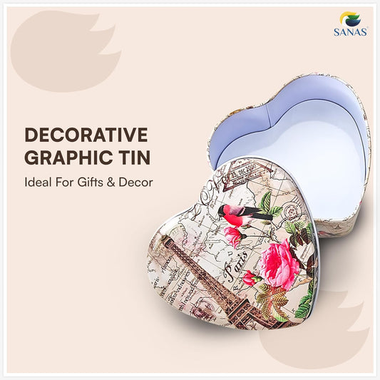 Sanas Heart Shaped Tin Box Storage Birdmap Set of 3