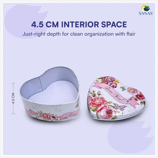 Sanas Heart Shaped Tin Box Storage Love You Tag With Ribbon Set of 3