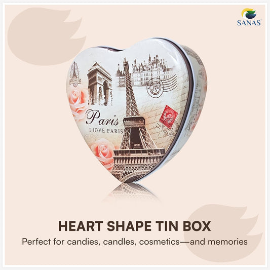 Sanas Heart Shaped Tin Box Storage I Love Paris Tower Set of 3