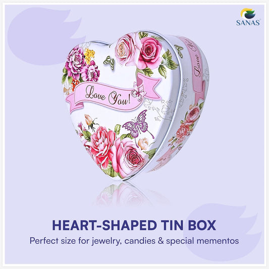 Sanas Heart Shaped Tin Box Storage Love You Tag With Ribbon Set of 3