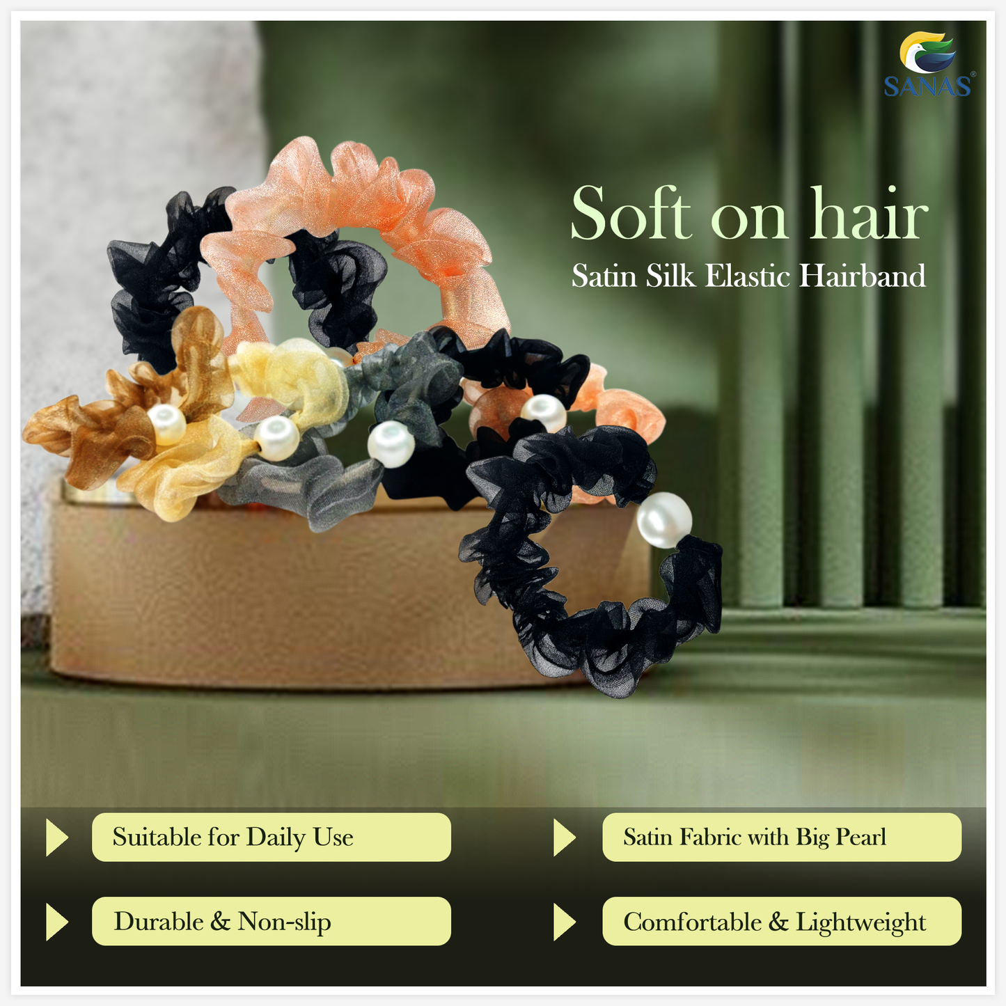 Sanas Pearl Hair Scrunchie - 5Pcs