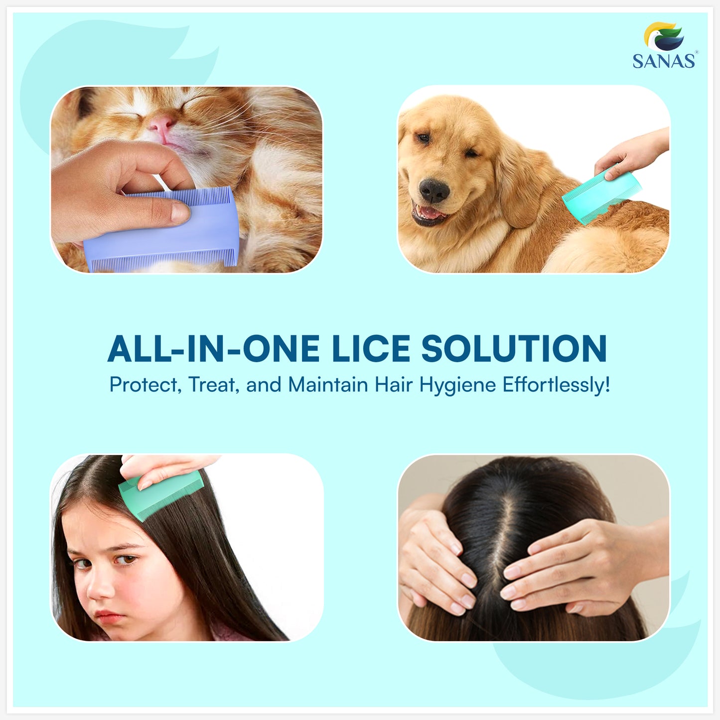 Sanas Fine Teeth Lice Removal Hair Comb - 3Pcs