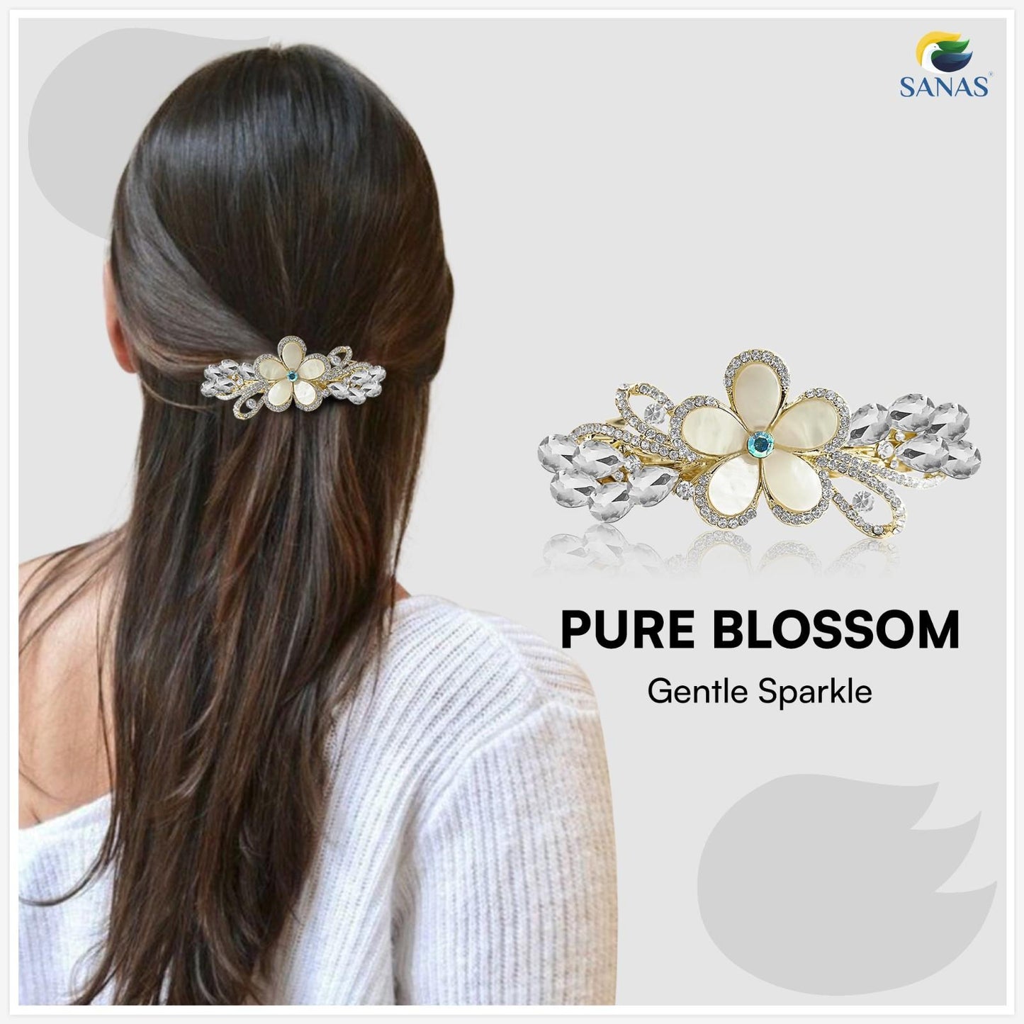 SANAS (1 Pc) Golden Crystal Barrette Hair Accessories for Women (1 Pc)