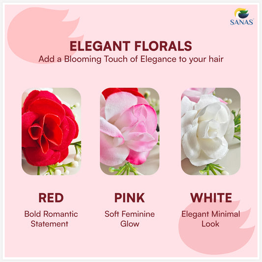 Sanas (2Pcs) Rose Clips For Women Stylish Artificial Flower For Hair Accessories For Woman Wedding Alligator Hair Clips For Girls Hair Flower Accessories For Women (Fancy Red, Pink, White Rose) (2Pcs)