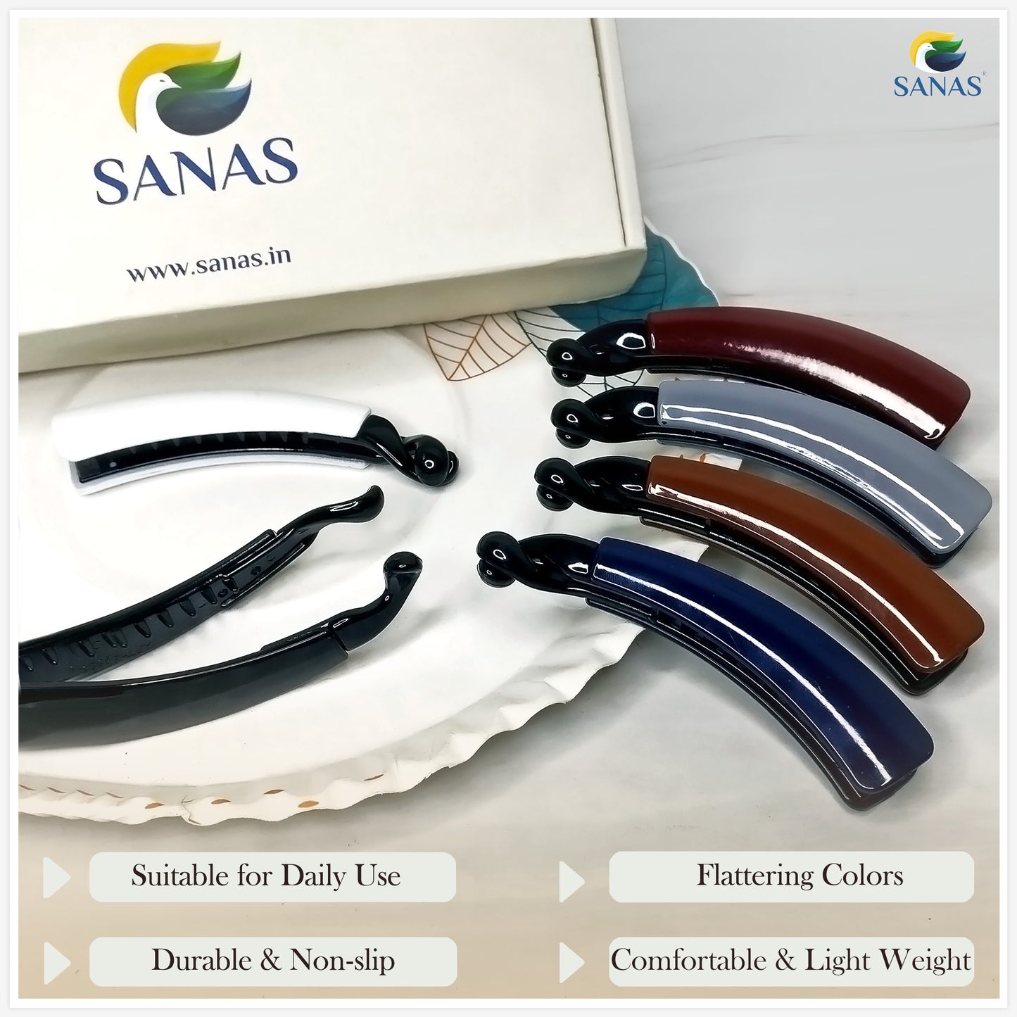 Sanas Acrylic Banana Hair Clip for Women - 6Pcs