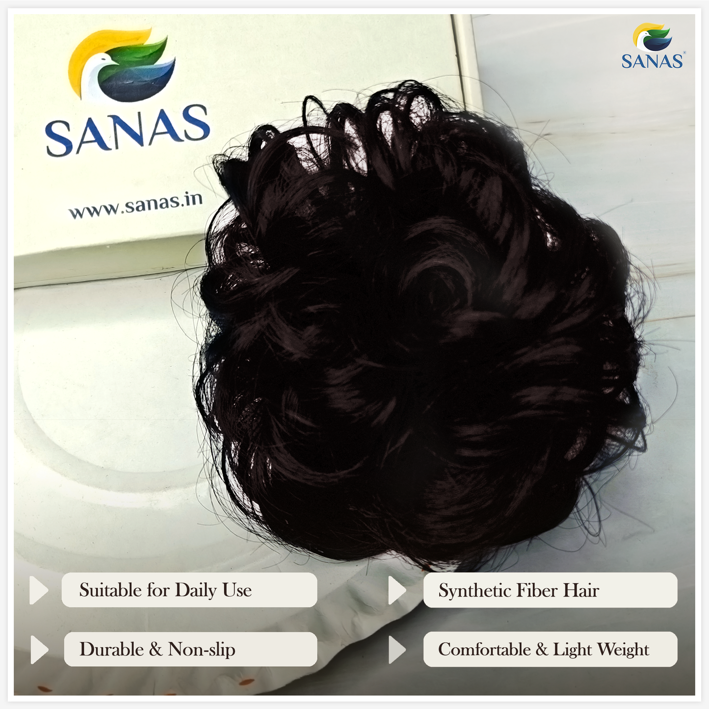Sanas Rubber Bands Hair Bun Extension Brown - 1Pc
