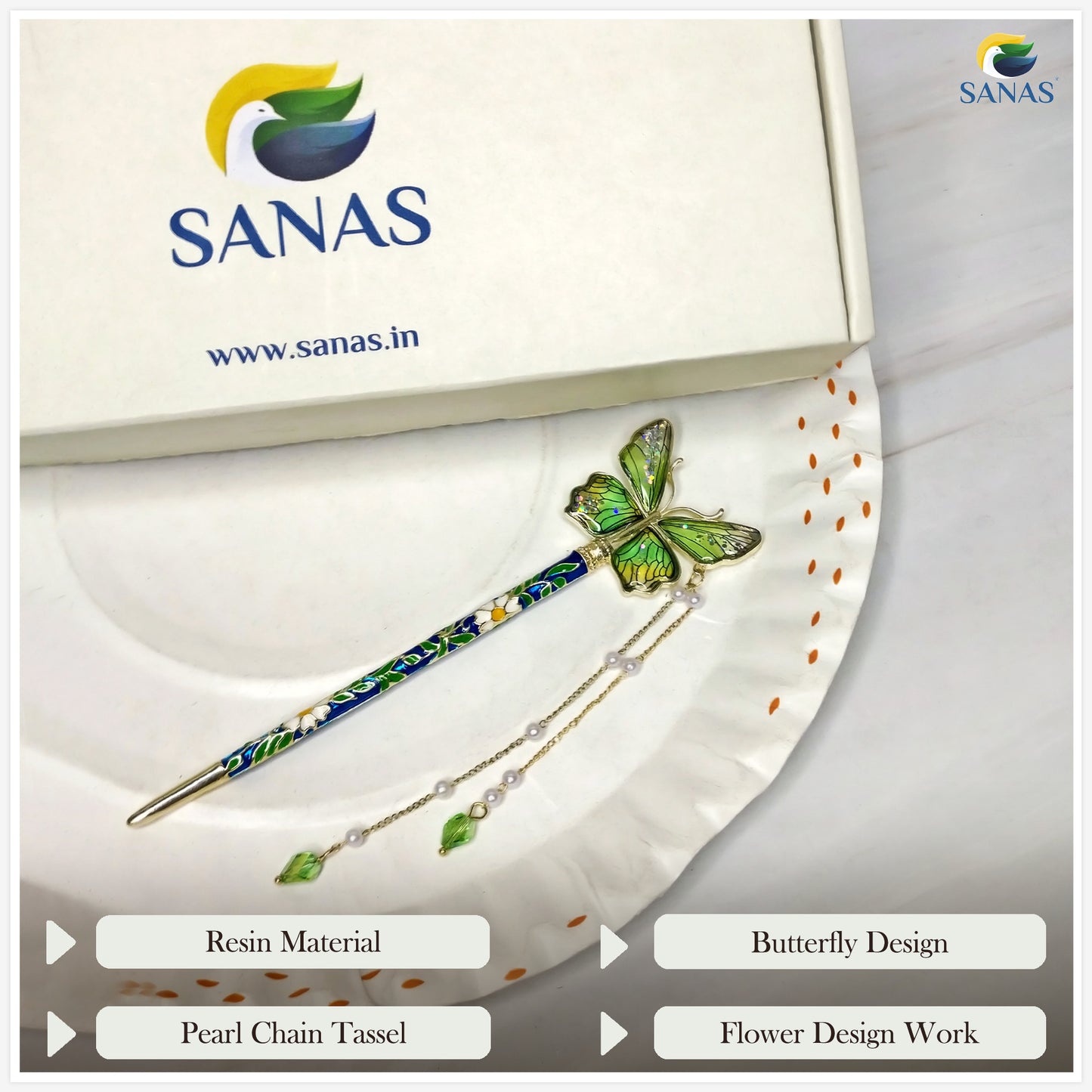 Sanas Resin Butterfly Juda Hair Stick - 1Pc