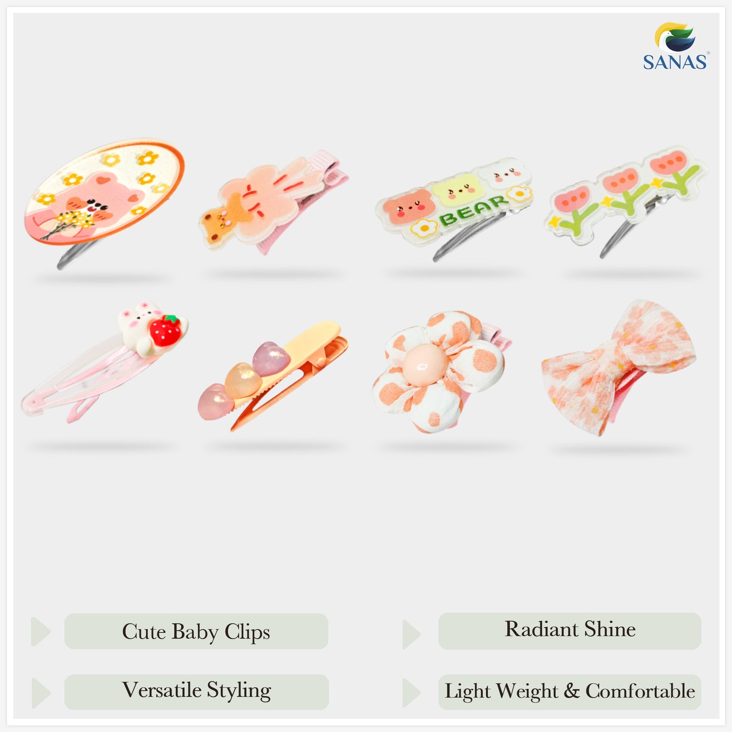 Sanas Orange Floral Baby Barrette - 8Pcs