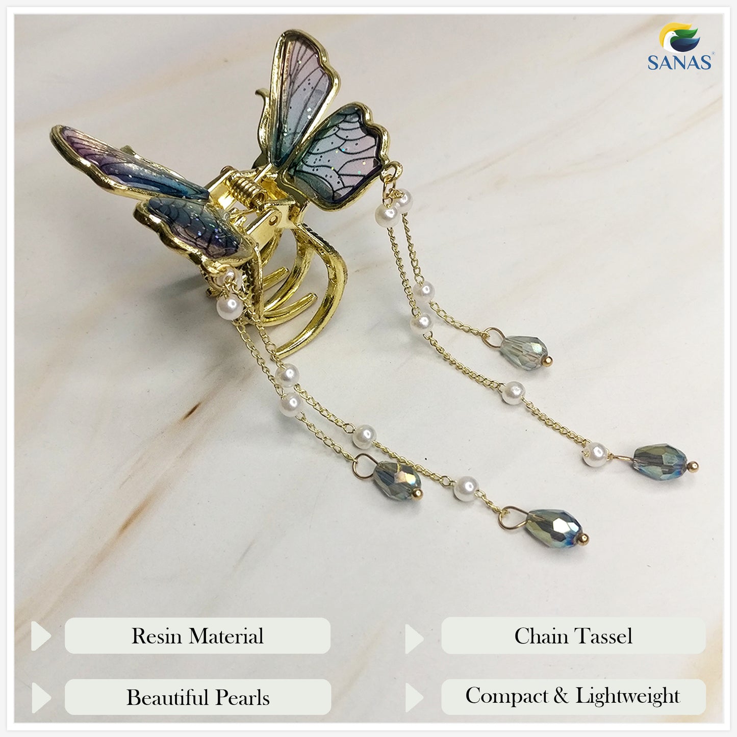 Sanas Resin Tassel Butterfly Hair Clip 1Pc