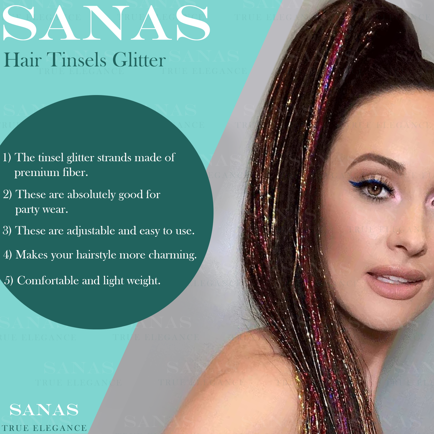 Sanas Glitter Hair Extensions Tinsel - 12Pcs