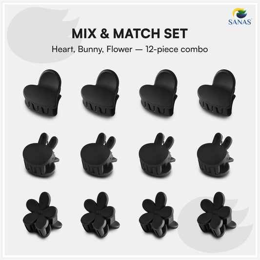 Girls’ cute hair clip set – Sanas bunny, flower and heart design clips