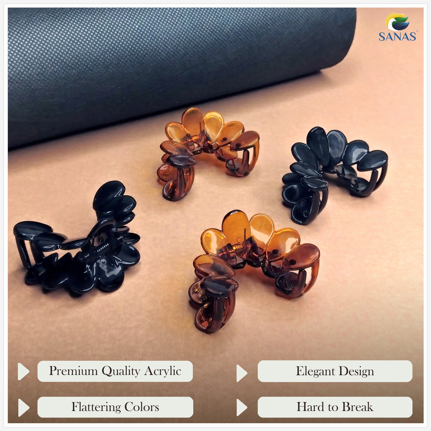 A Sanas Korean Acrylic Stylish Medium Hair Clips - 4Pcs