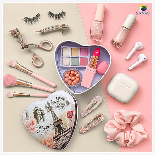 Sanas Heart Shaped Tin Box Storage I Love Paris Tower Set of 3