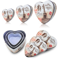 Sanas Heart Shaped Tin Box Storage I Love Paris Tower Set of 3