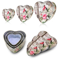Sanas Heart Shaped Tin Box Storage Birdmap Set of 3