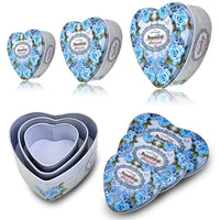 Sanas Heart Shaped Tin Box Storage Blue Frame Style Set of 3