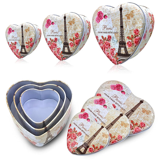 Sanas Heart Shaped Tin Box Storage From Paris With Love Set of 3