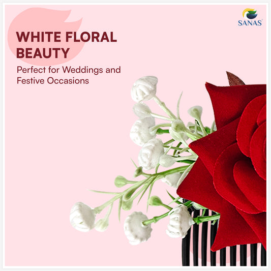 Sanas (1Pc) Red Rose Hair Accessories For Women Stylish French Pins For Hair Brooch For Women Traditional Artificial Flower For Hair Bun Accessories For Woman Party (Realistic Red Rose Shade)(1Pc)