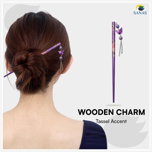 SANAS (6 Pcs) Wooden Bun Stick Set Juda Hair Accessories for Women (6 Pcs)