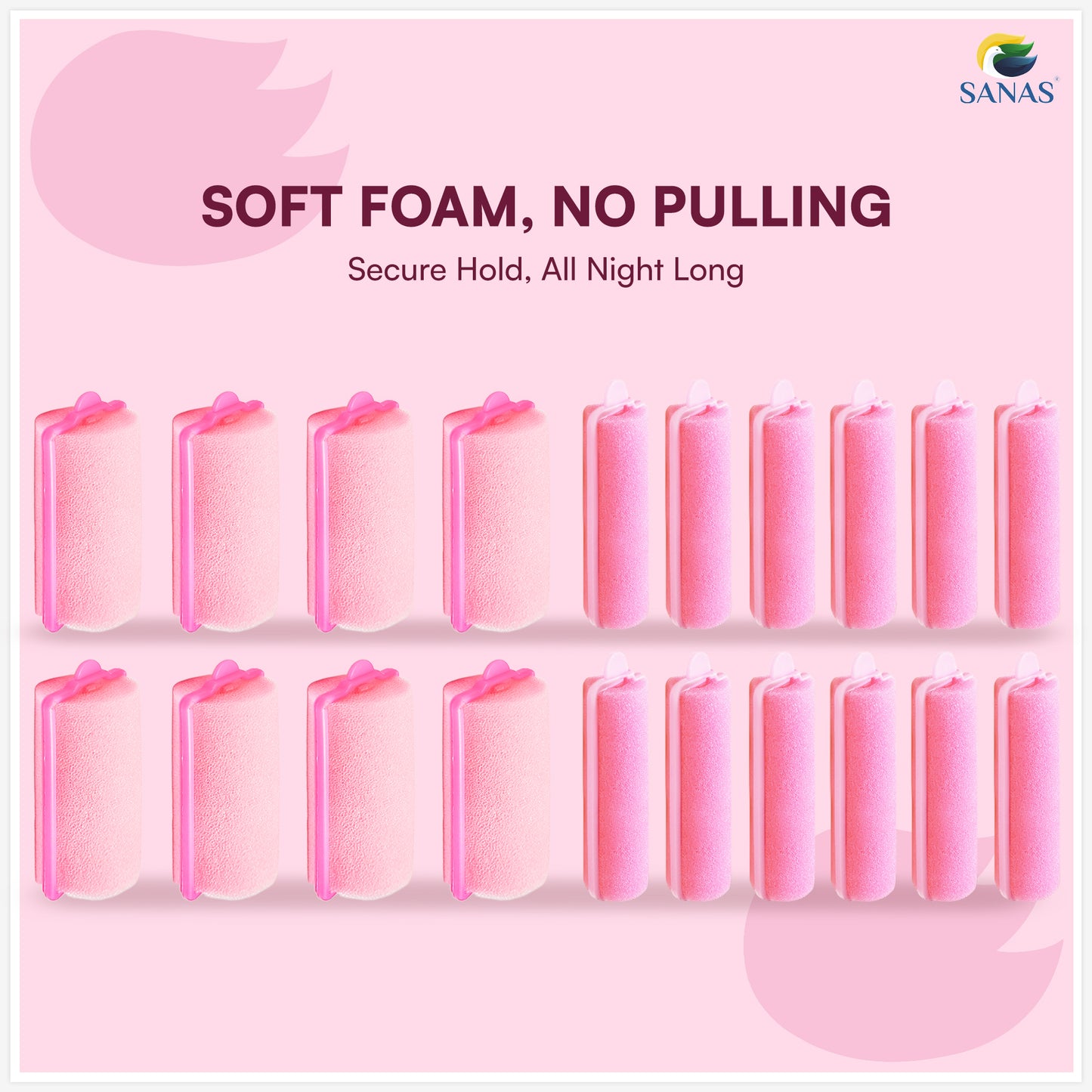 Sanas Foam Hair Rollers - 20Pcs
