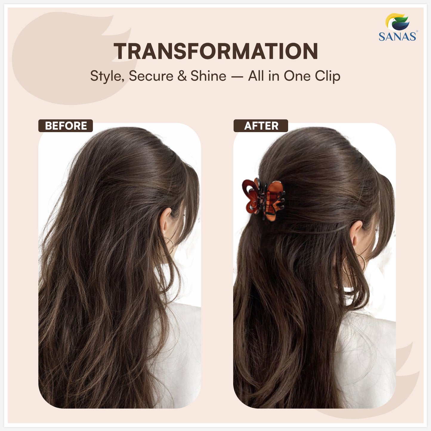 SANAS (4 Pcs) Butterfly Hair Claw Clips Stylish Aesthetic Korean Fashion Hair Accessories for Women and Girls Versatile 4 Shades (4 Pcs)