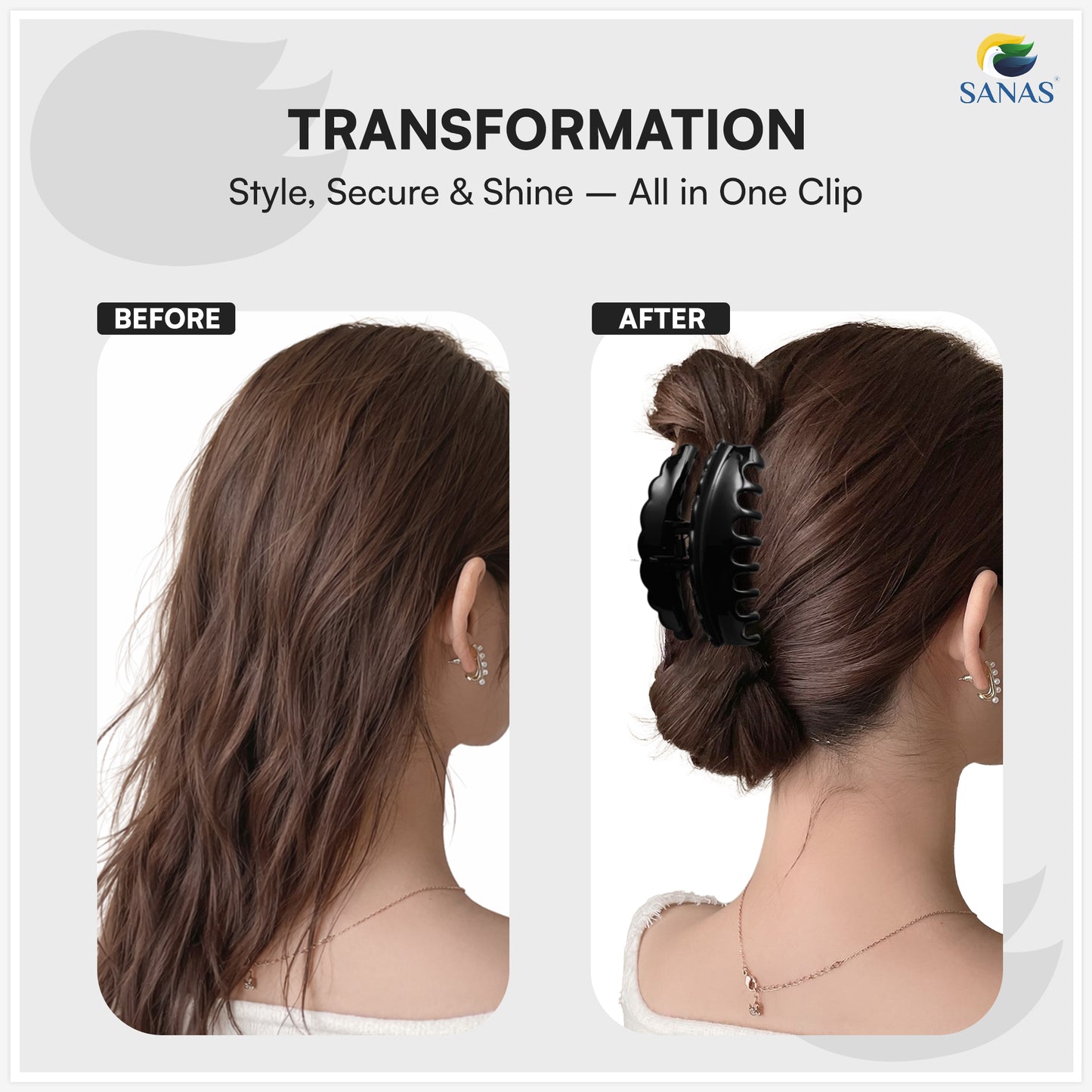 SANAS (2 Pcs) Hair Claw Clips Stylish Aesthetic Fashion Hair Accessories for Women and Girls Elegant Black and Dual Tone (2 Pcs)