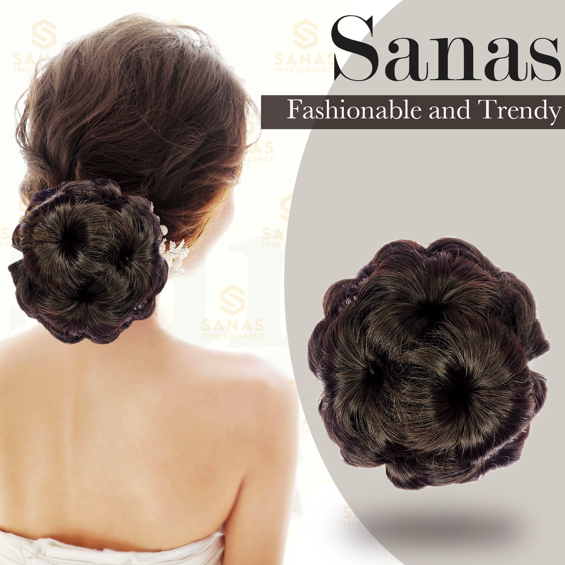 Hair Bun Flower Design Brown