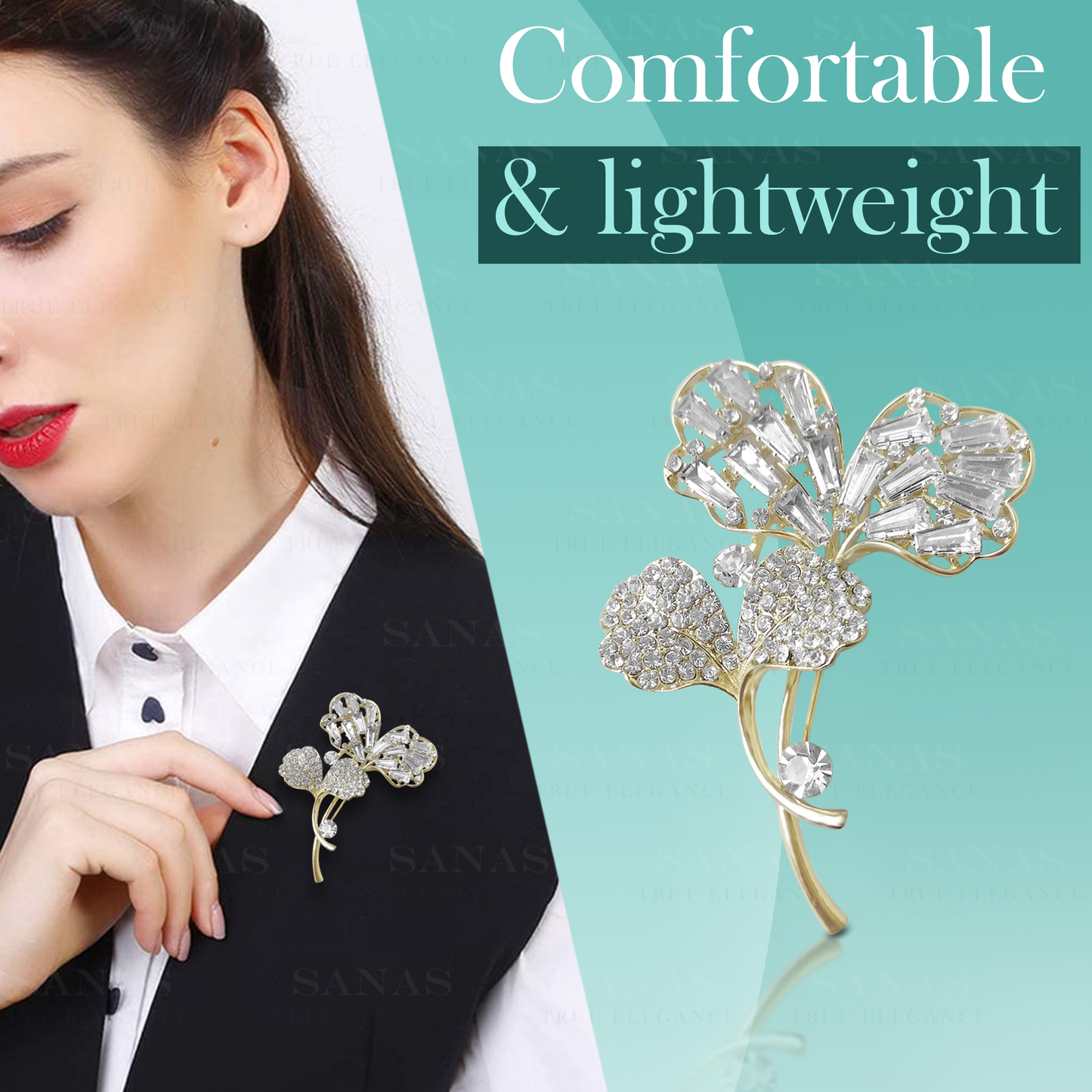Sanas Big Flower Crystal Brooch Pin - 1Pc
