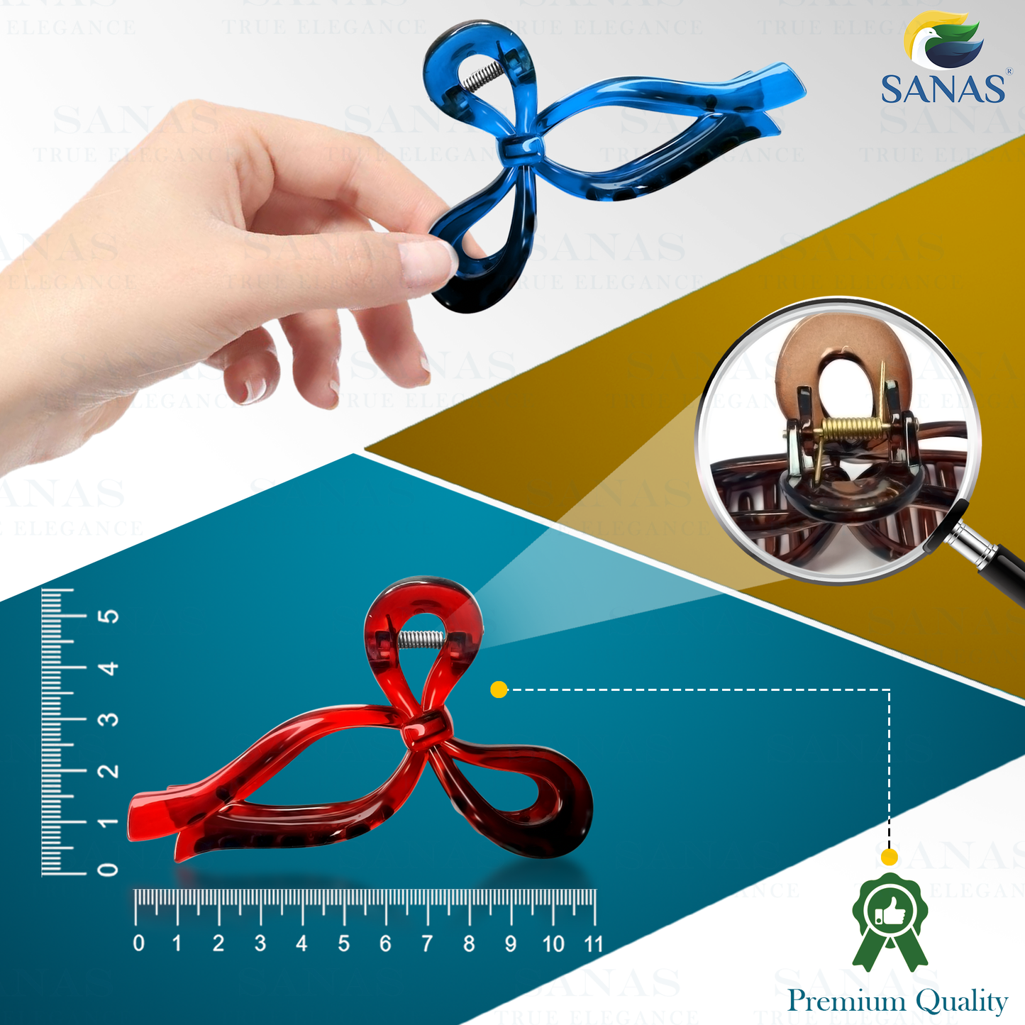 Sanas Multicolor Bow Hair Clamp - 3Pcs