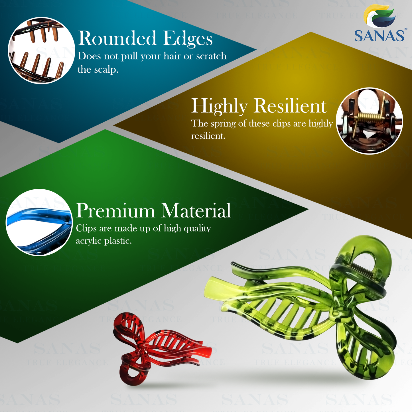 Sanas Multicolor Bow Hair Clamp - 3Pcs