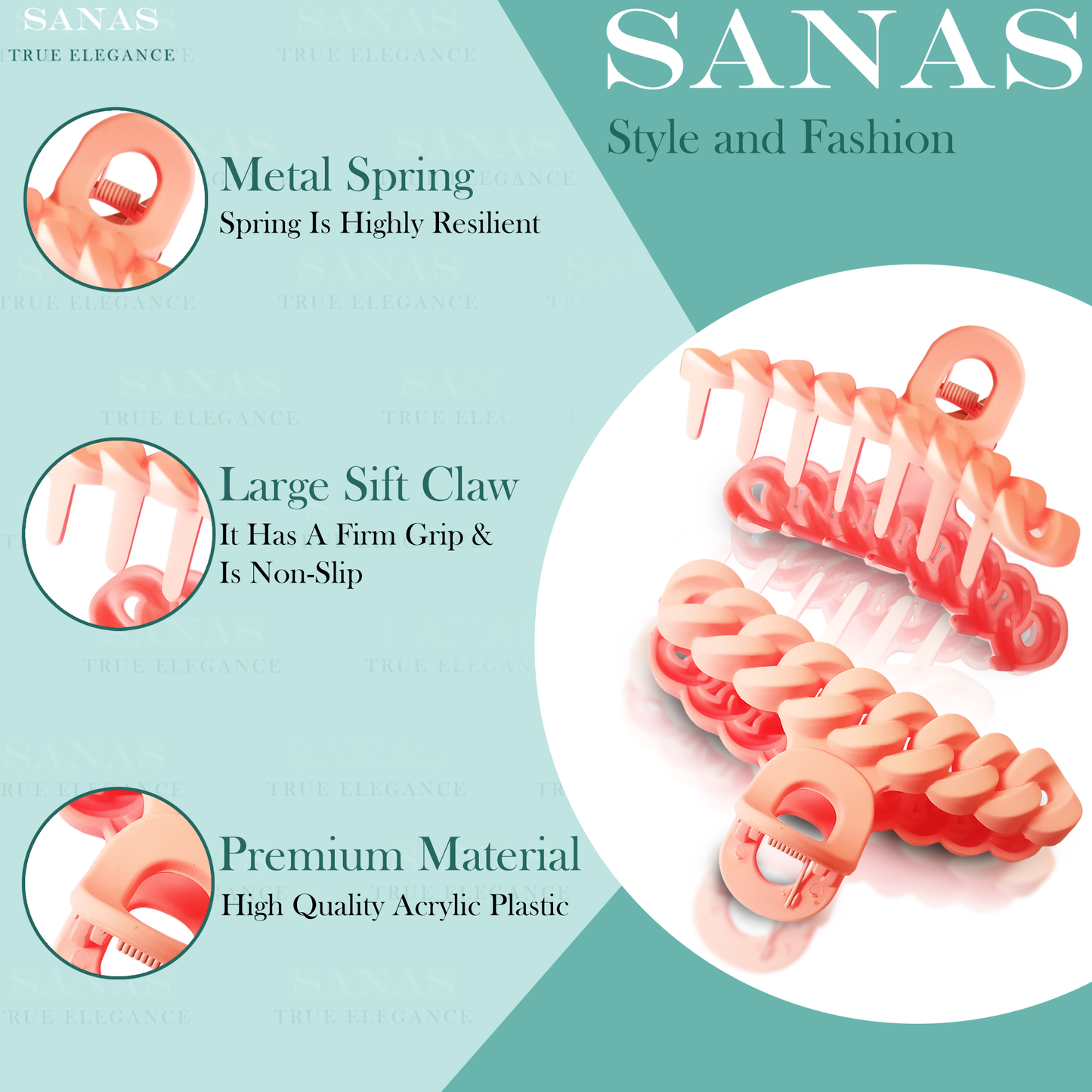 Sanas Chain Design Big Hair Claw - 4Pcs