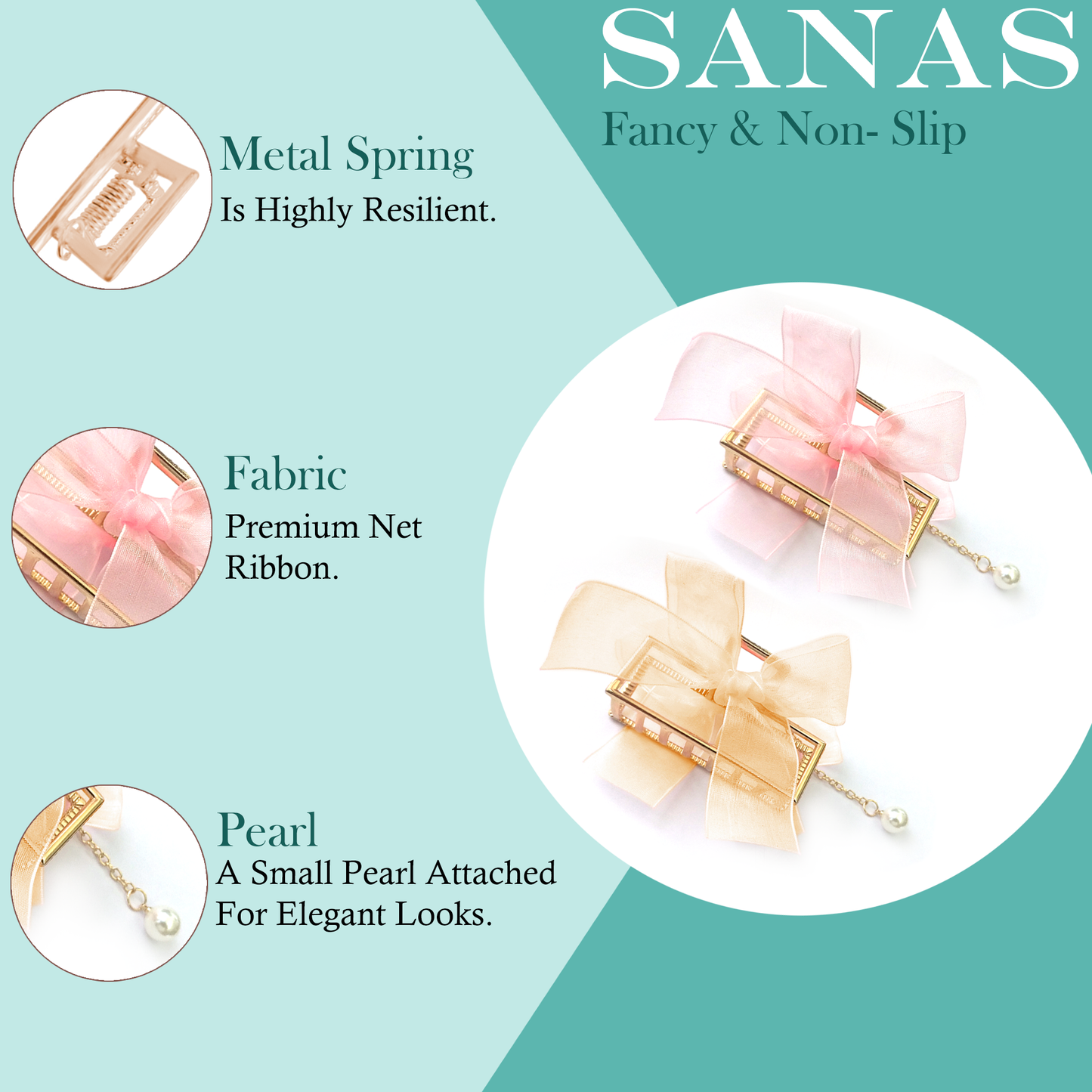 Sanas Hair Bow Metal Clips 3Pcs