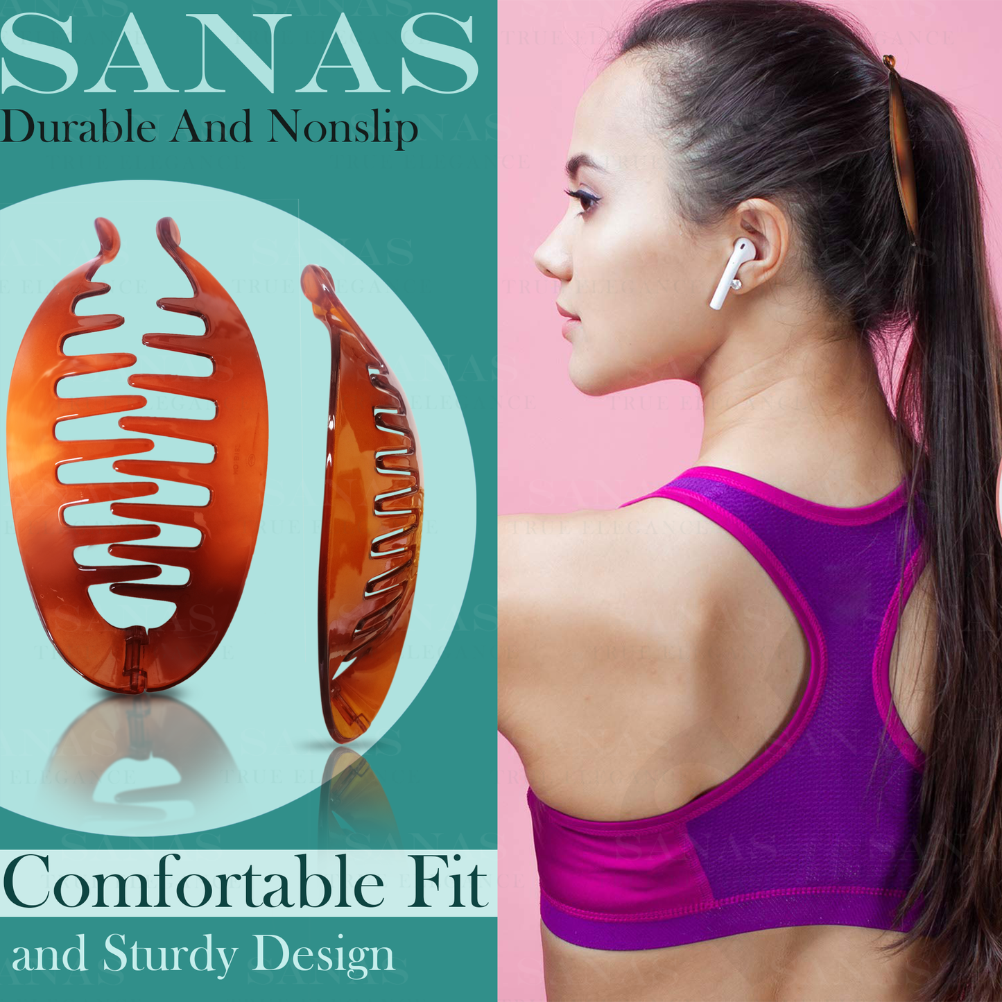 Sanas Large Fishtail Banana Hair Clip - 2Pcs