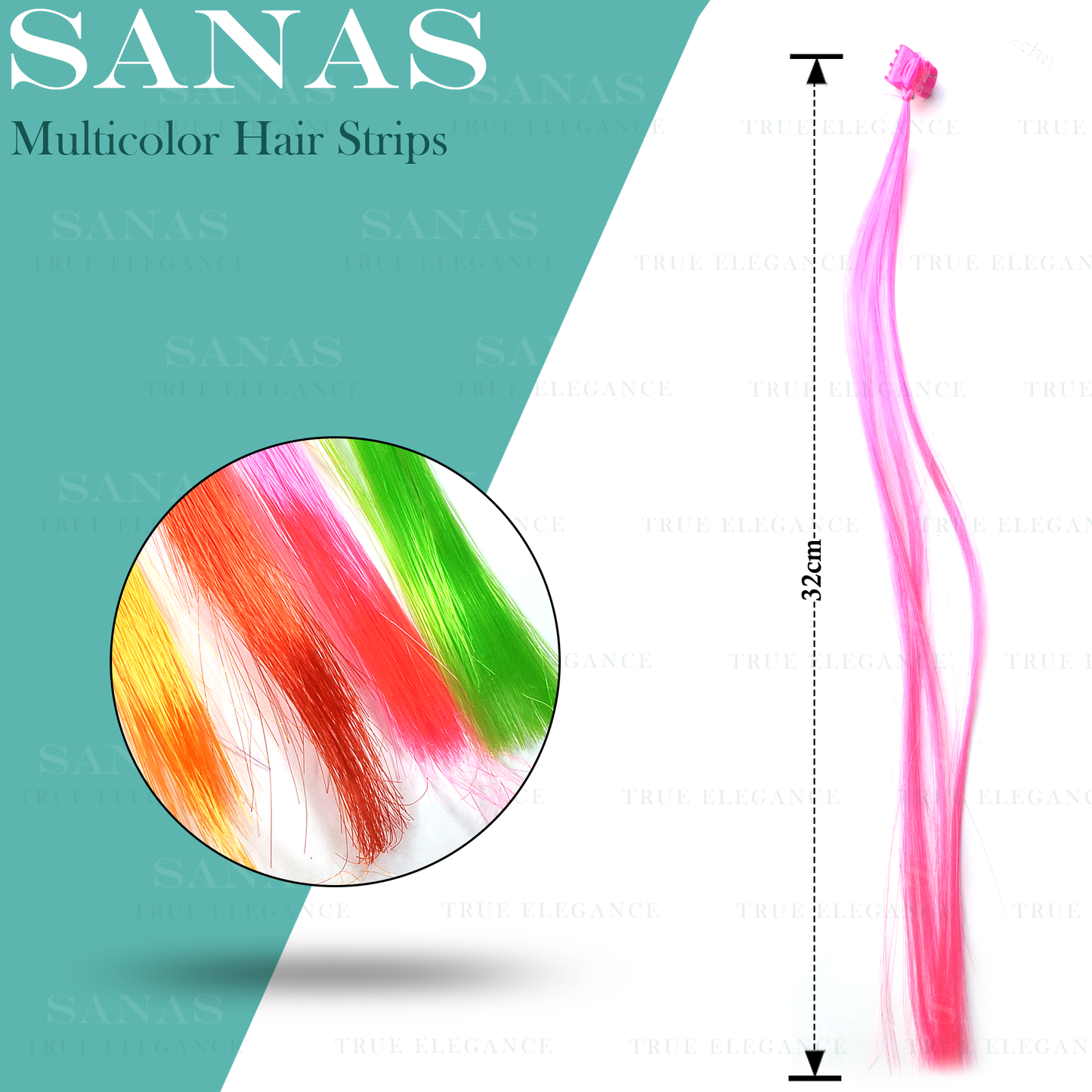 Sanas Artificial Coloured Hair Extensions For Kids - 6Pcs