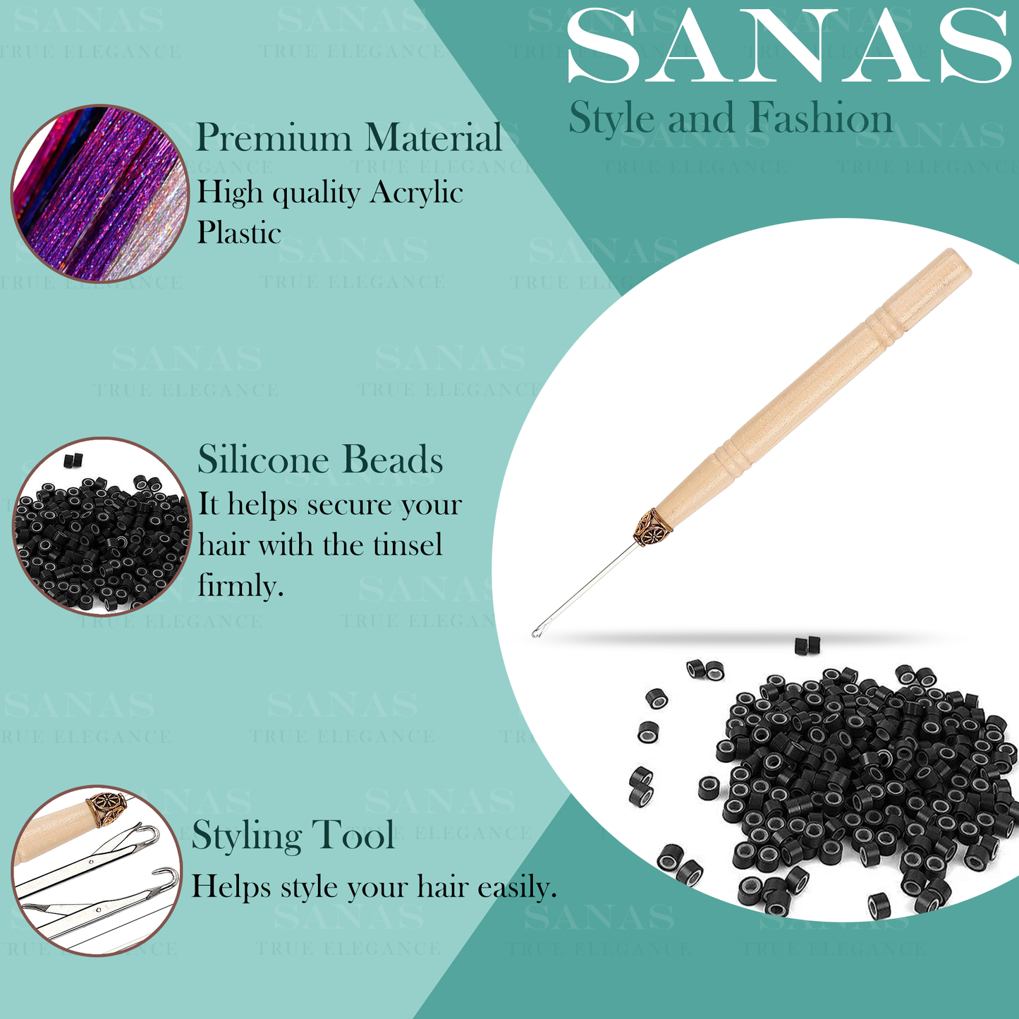 Sanas Glitter Hair Extensions Tinsel - 12Pcs