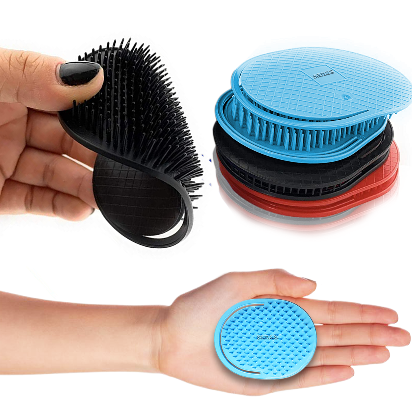 Sanas Soft Rubber Teeth Pocket Comb - 3Pcs