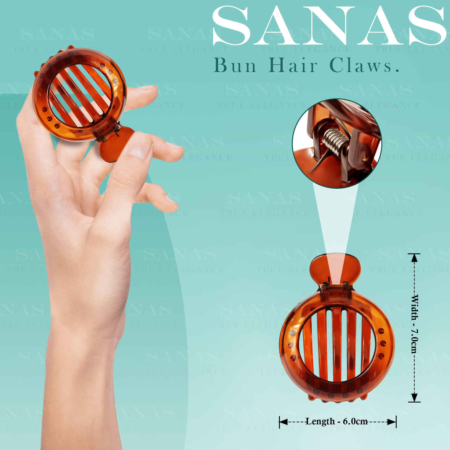 Sanas Round Alligator Bun Clip - 3Pcs