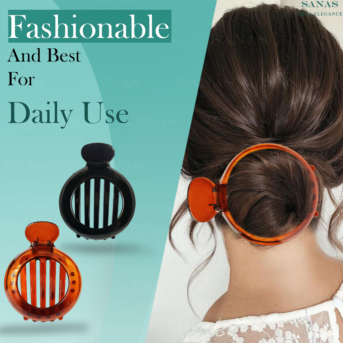 Sanas Round Alligator Bun Clip - 3Pcs