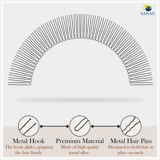 Sanas 100 pcs black U hair pins – strong bun pins for women and girls