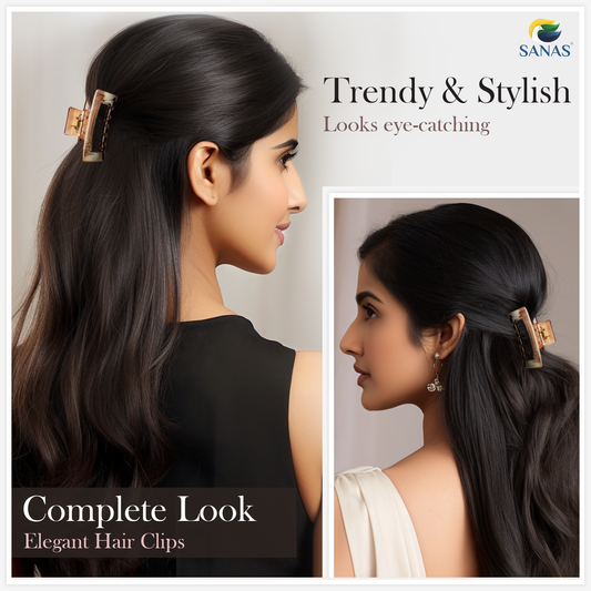 Sanas stylish transparent rectangular hair clips – set of 3