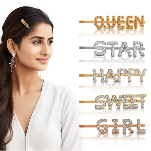 Sanas word letters hair pins – stylish alphabet hair accessories for women (5 pcs)