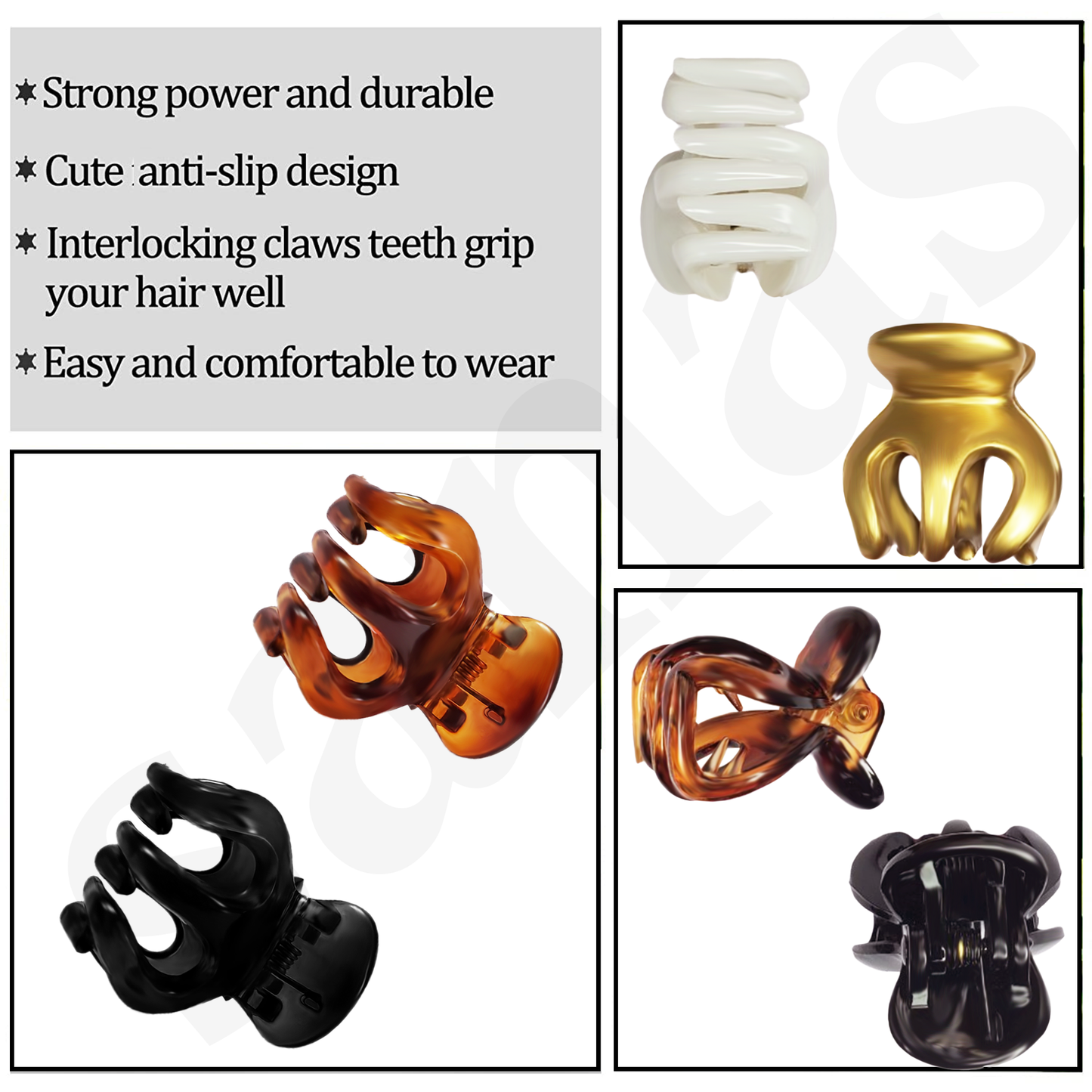 Sanas Acrylic Glossy Small Claw for Women - 6Pcs