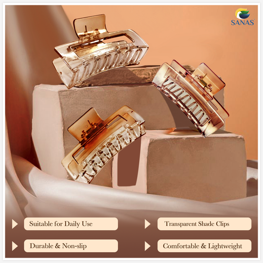 Transparent rectangle claw clips for women – Sanas 3 pcs