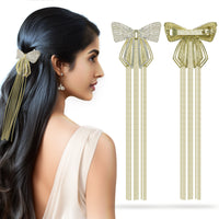 Sanas Rhinestone Bow Knot Tassel Clip 1Pc