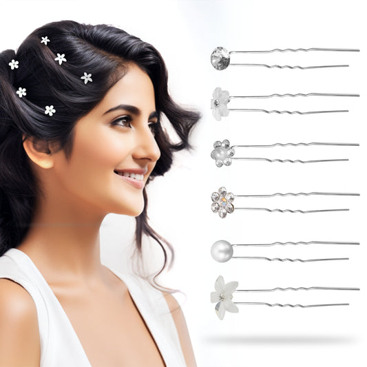 Sanas Crystal Rhinestone Pearl Stone U-Pin - 30Pcs