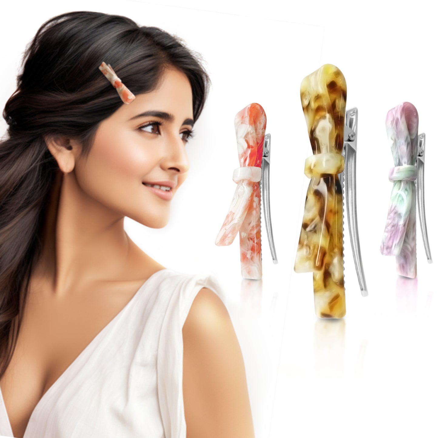 Sanas Resin Bow Knot Hair Clip Set 3Pcs