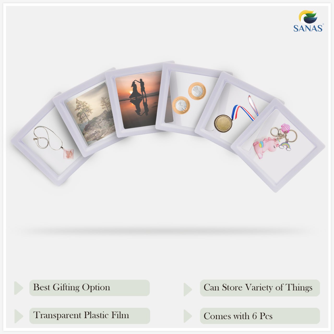 Sanas Floating Display Frame Acrylic White Shadow Box(6Pcs)