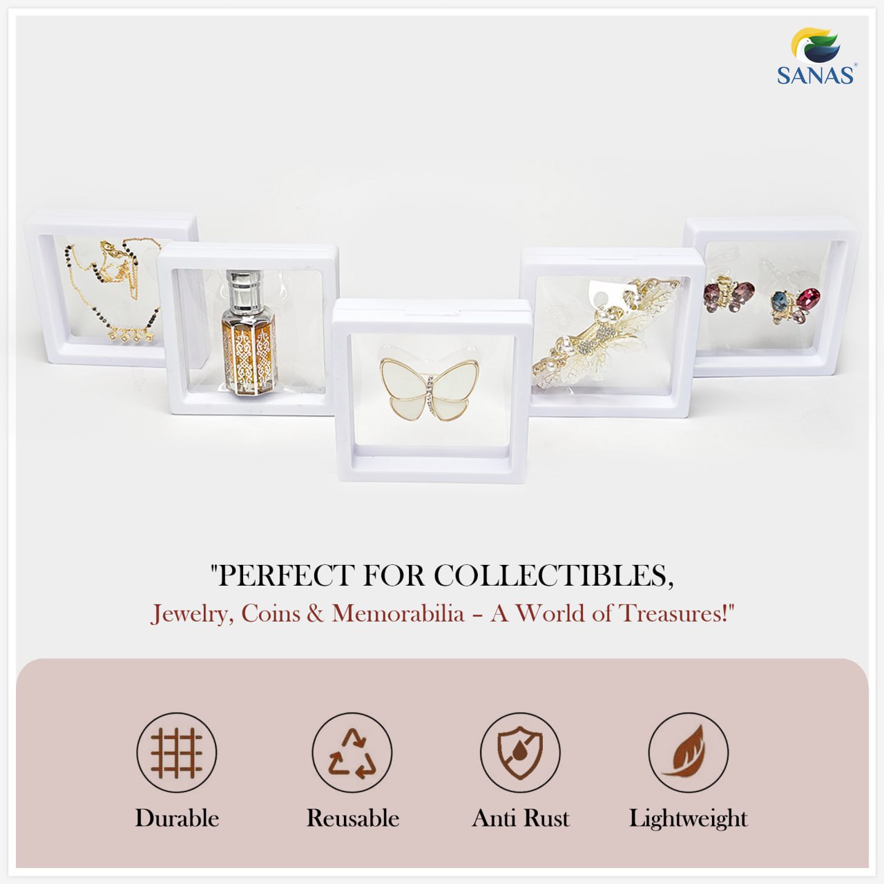 Sanas Floating Display Frame Acrylic White Shadow Box(6Pcs)