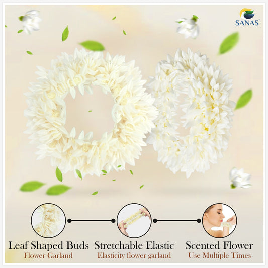 Sanas Gajra For Hair Accessories For Women Scented Mogra Gajra For Hair 4pcs (White)