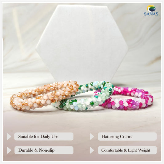 Sanas Crystal Elastic Hair Band Women & Girls Beads Ponytail Holders 3Pcs (Multicolor)